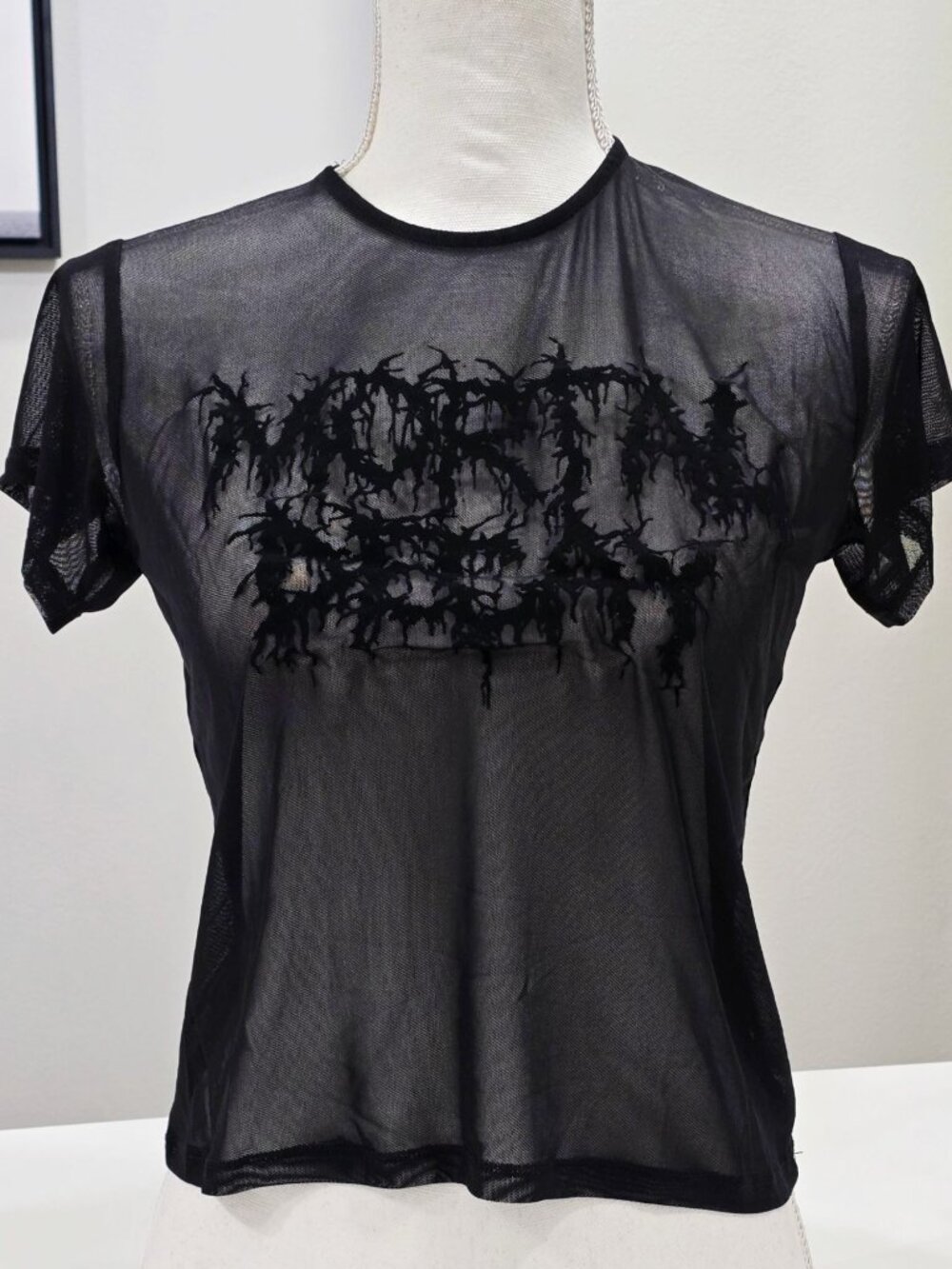 Widow Dolls Kill Mortal Decay Black Mesh Gothic Graphic Baby Tee Shirt Sz XL New - Picture 2 of 9